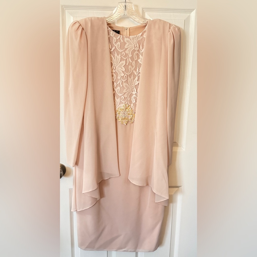 Ursula Switzerland Formal Dress Blush Pink Chiffon Lace Pearl Beading Vintage